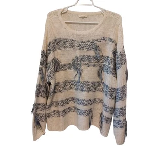 Suéter de algodón azul para mujer grande azul blanco a rayas tejido flecos holgado - Imagen 1 de 9