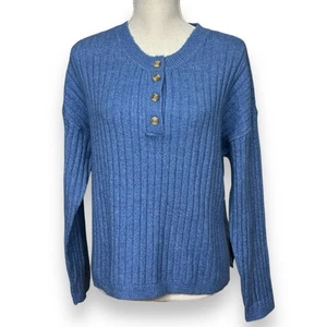 NWOT Love Ellie Blue Ribbed Henley Sweater Size L - Picture 1 of 6