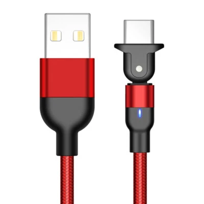 180° Rotate USB C Cable LED Type C 3A Fast Charging Data For Samsung S20 HUAWEI - Image 1 of 4