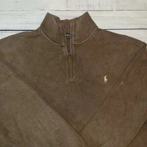 Polo Ralph Lauren Sweater Mens XXL Brown LS 1/4 Zip Pullover Tan Pony FLAW - Picture 1 of 24