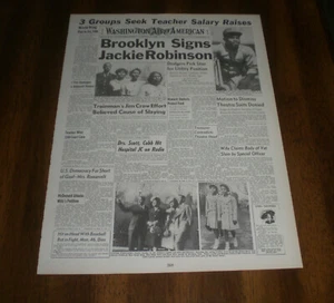 1947 BROOKLYN SIGNS JACKIE ROBINSON 11x14 NEWSPAPER PRINT - Picture 1 of 1