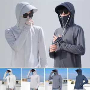 UPF50+ Para hombres Mangas Largas Protección de la Piel Sol Camisetas Pesca al Exterior Capucha EE. UU. - Imagen 1 de 23