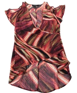 Top túnica Ashley Stewart con superposición de hombro frío Hi-Lo transparente envolvente sintética talla 12 NUEVO - Imagen 1 de 6