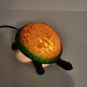 Turtle Tortoise Accent Night Light Lamp Cast Base Amber Green Mottled Glass Shel - Picture 1 of 13