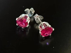 Ruby Earrings 6mm Round Sterling Silver Faceted 1.85 ctw Lab-created Estate NEW - Picture 1 of 20