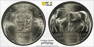 CZECHOSLOVAKIA SILVER 50 KORUN COIN 1987 KM#127 PRZEWALSKI HORSES PCGS MS67 - Picture 1 of 3