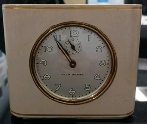 Seth Thomas desk Square Vintage clock with alarm Solid Wood heavy grained Works - Picture 1 of 12