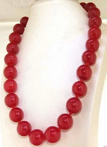 16" 18" 22" 24" Big 12/ 14mm Genuine Red Jade Gemstones Round Beads Necklace AAA - Picture 1 of 6