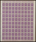 Dt. Reich 1923, 100 M. hellviolett im Bogen (100), dabei 1x WOR 2`9`2 und 9x WOR