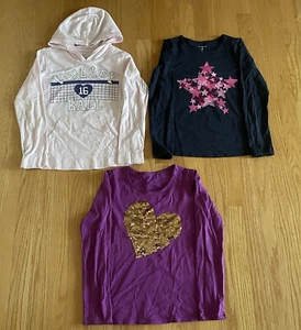 Girls Size 7/8 Lot Of 3 Lands End Long Sleeve Shirts: Volleyball, Stars, Hearts - Picture 1 of 8