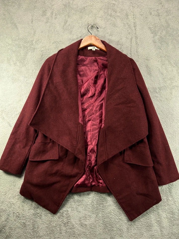 YA Los Angeles Womens Medium Jackets Dark Red Wide Shawl Collar Belted Ladies - Image 1 of 4