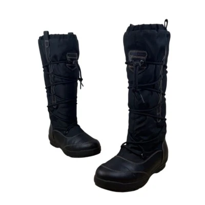 Lands End Women’s Black Faux Leather Adjustable Lace-Up Closure Snow Boots Sz 9B - Image 1 of 4