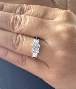 Princess IGI Diamond three stone Engagement Ring 14K Solid White Gold 3.00ctw - Picture 1 of 12