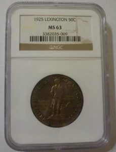 1925 LEXINGTON-CONCORD SESQUICENTENNIAL SILVER COMMEMORATIVE 50c, NGC MS 63 - Picture 1 of 17