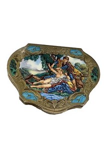 Italian Or French exquisite Large 800 Silver Enamel Antique Compact