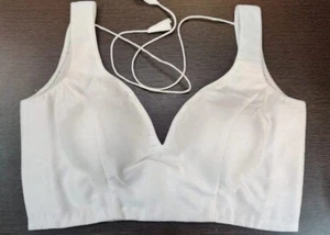 Designer silk V-  Neck   Back  open  partywear /College wear Saree Blouse  - Picture 1 of 4