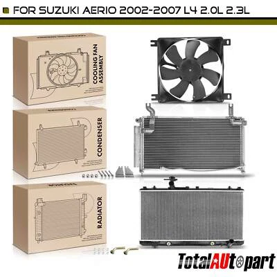 Radiador y condensador de CA y ventilador de refrigeración para Suzuki Aerio 2002-2007 L4 2,0 L 2,3 L Foto 1 de 4