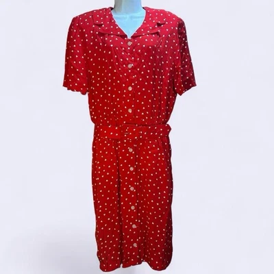 Vestido retro Kawaii vintage estampado corazón con hombreras de cinturón a juego  Foto 1 de 4