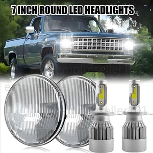 Pair 7 Inch led GLASS Headlight Round, ORIGINAL CLASSIC LOOK conversion Chrome - Picture 1 of 12