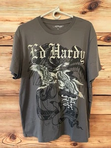New ED HARDY T-Shirt Men's Size L| Graphic Tattoo Dark Gray Eagle Fight - Picture 1 of 7