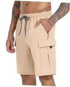 Men's Cargo Shorts Quick Dry Lightweight Stretch Hiking Shorts for Small Khaki - Picture 1 of 7