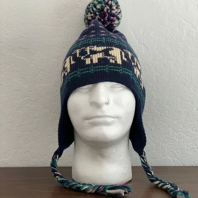 Gorra de esquí de invierno vintage Mountain para damas y ovejas Chullo tejida de lana Pom Fair Isle Foto 1 de 4