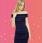 NWT TED BAKER Bardot Navy Blue Off Shoulder Bodycon Midi Dress Womens US Size 6