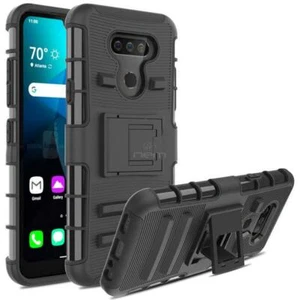 For LG HARMONY 4 /K40S Hybrid Magnetic Kickstand Case Cover With Belt Clip Black - Picture 1 of 7