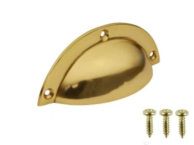 80mm SOLID POLISHED BRASS CUP SHELL DRAWER CUPBOARD CABINET DOOR PULL HANDLES - Image 1 of 2