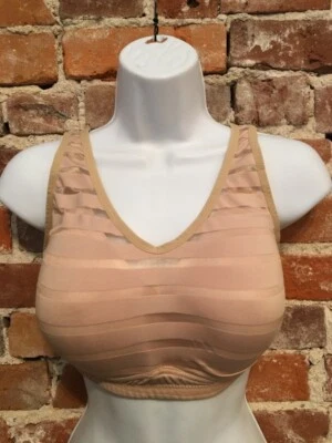 Rhonda Shear Nude Mesh Inset Striped Lined Molded Cup Bra New - Image 1 of 4