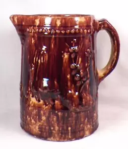 Yellowware Pitcher Bennington Glaze Peacock Spongeware Primitive Antique As Is - Picture 1 of 10