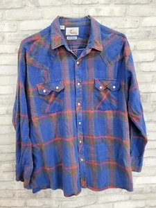 The Westerner Size XXL Pearl Snap Plaid Long Sleeve Blues Flannel Shirt - Picture 1 of 10