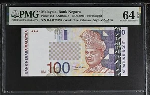 Malaysia 100 Ringgit ND 2001 P 44 d Choice UNC PMG 64 EPQ - Picture 1 of 3