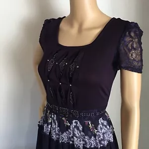 Prairie Dress Women’s Size Small Ruffles and Lace Amethyst Stones Feminine - Picture 1 of 12