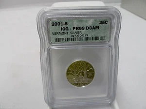 2001 S SILVER 25C VERMONT PR69 DEEP CAMEO ICG GRADED STATE QUARTER - Picture 1 of 2
