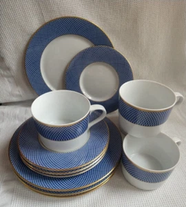 Set of Four (4) Block Spal Blue Skies Dessert set cake plates cups saucers  EUC - Picture 1 of 3