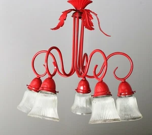 Chandelier Antique Red - 5 arm light sockets with glass covers - Picture 1 of 3