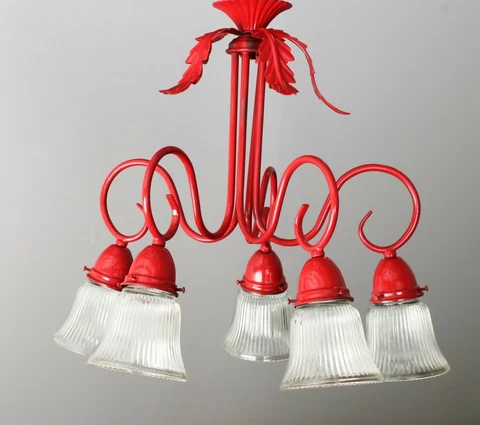 Chandelier Antique Red - 5 arm light sockets with glass covers Cover