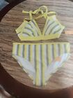 Kona Sol Women's Plus Size Yellow & Gray Stripped Triangle Bikini Set 2Xl 20/22W