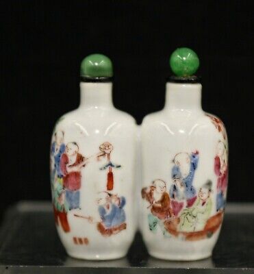 Incredible Antique Chinese Hand Painted Conjoined Porcelain Snuff Bottle Signed • 450$