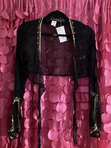 NWT 100% SILK BOLERO SHRUG BLACK W/ SEQUINS MSR $147 SLIMMING SZ L STUNNING WOW! - Picture 1 of 21