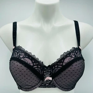Sujetador Felina 34DD Encaje Negro y Rosa Romántico Ajustable Cottage Core - Imagen 1 de 9