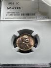 * 1934-P * LINCOLN WHEAT CENT, NGC MS-63 RB Sharp Piece Old US Penny