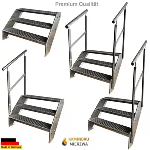 Premium Treppe 3 Stufen Breite 60-140cm Höhe 57cm Außentreppe Geländer Terrasse - Bild 1 von 7