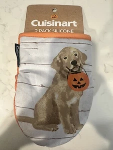 CUISINART MINI OVEN MITTS (2) 100% COTTON NEOPRENE GOLDEN LAB JACK O LANTERN NWT - Picture 1 of 2