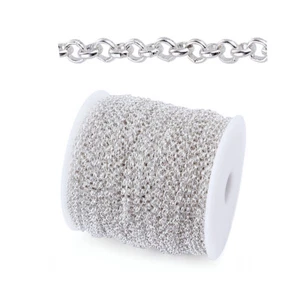 109yd/Roll Silver Tone Iron Rolo Chains Unwelded Round Link String Spool 4mm DIA - Picture 1 of 6