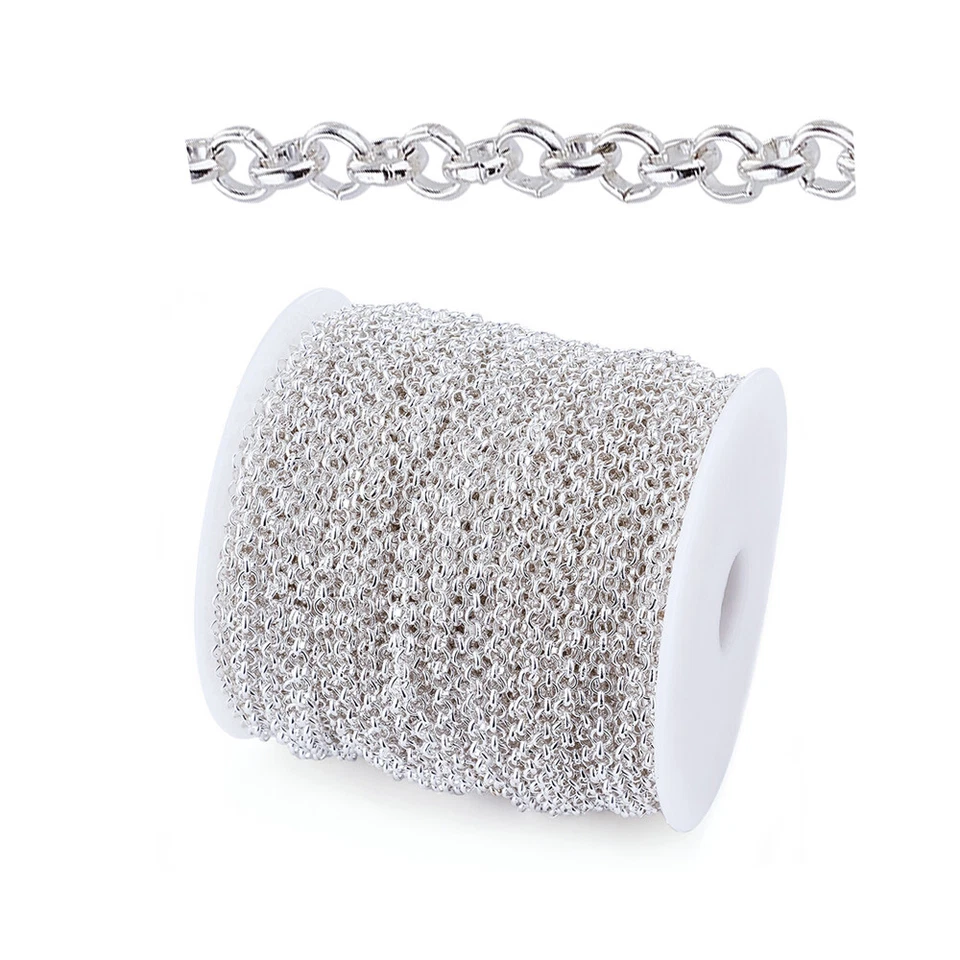 Cadenas de hierro tono plata 109 yardas/rollo carrete de cuerda de eslabones redondos sin soldar 4 mm de diámetro Foto 1 de 4