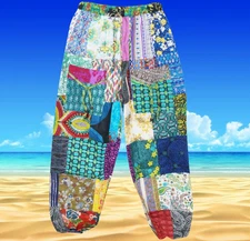 Women Harem Pant, Multicolor Women Elastic Waist Cuffed Loose Cotton Pant S/M/L