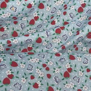 10m Butterfly Strawberries PolyCotton Fabric Dress Quilting Crafts 45" SKY BLUE - Picture 1 of 4