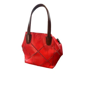 Louenhide Bermuda Red & Brown Leather Tote Bag With Cutout Detailing - Picture 1 of 13